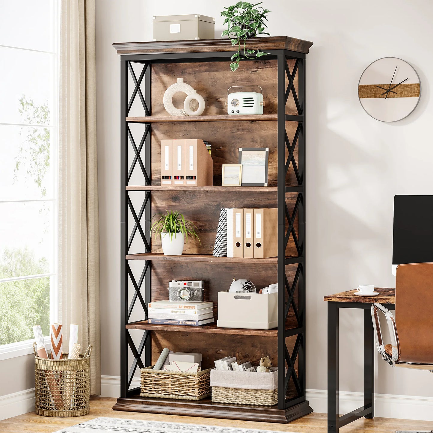 Tribesigns Five Tier Industrial Bookcase, Floor Standing Bookshelves