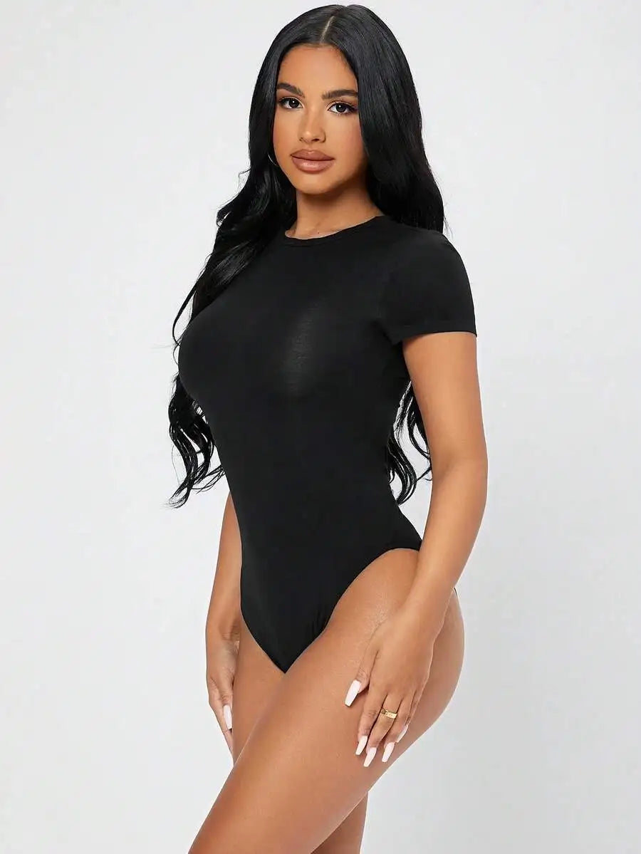 Slim Fit Short Sleeve Bodycon Bodysuit For Women