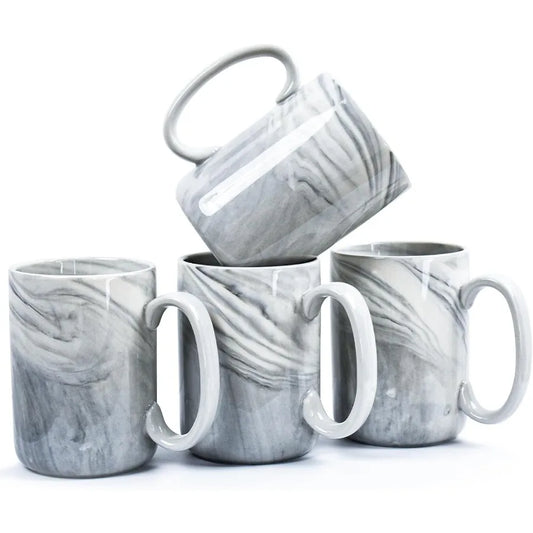 Marble Ceramic Tea Cups Set With Wide Handles Four Pack