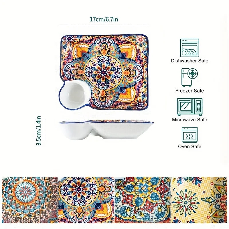 EVYIENEN Boho Dumpling Serving Set With Built In Sauce Dipping