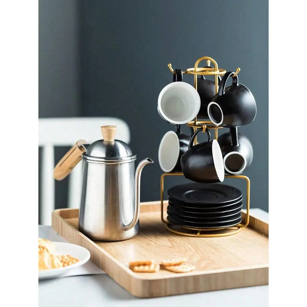 Ceramic Espresso Cups With Saucers And Metal Stand