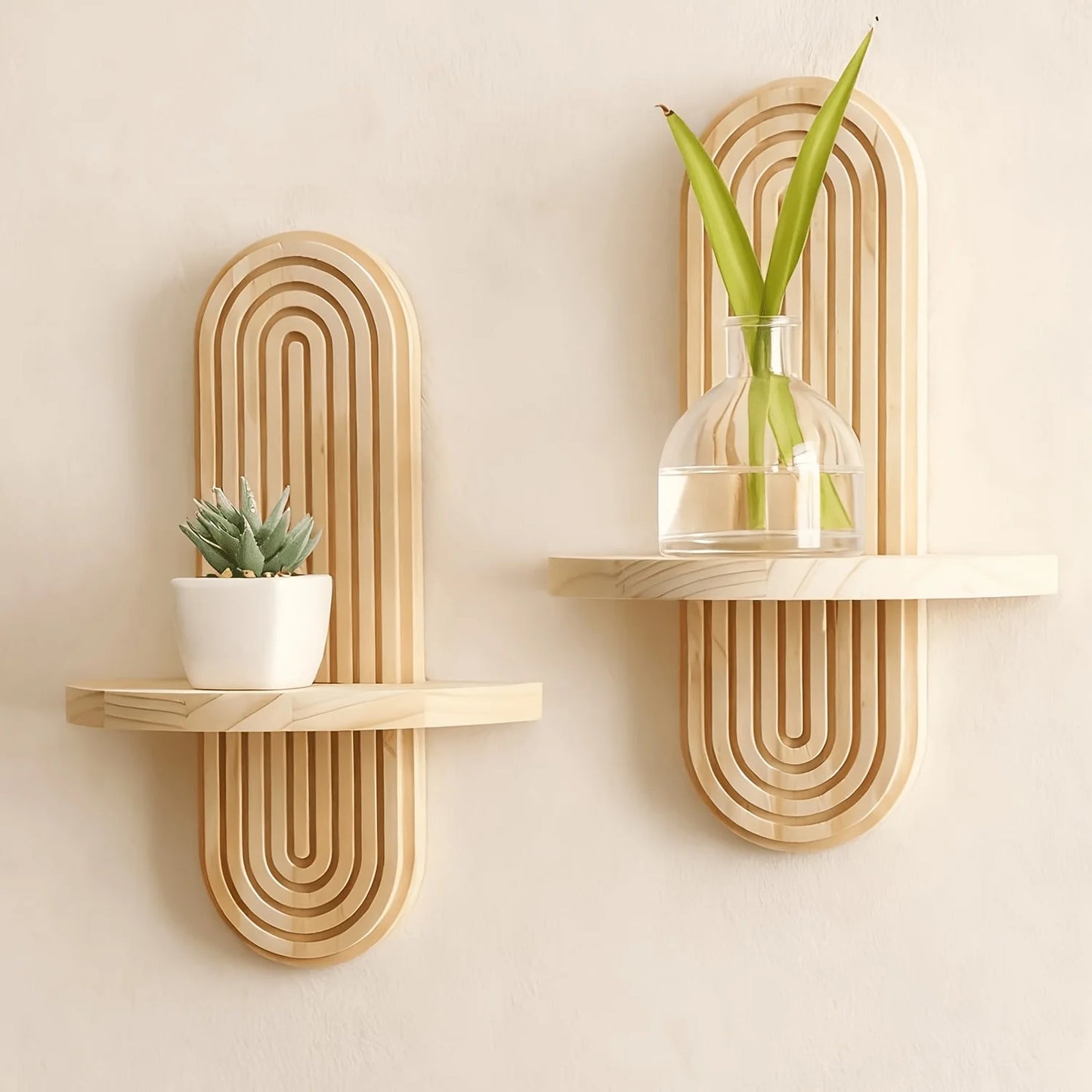 Taylor Brown Two-Piece Boho Plant Wall Shelf Set Floating Shelves