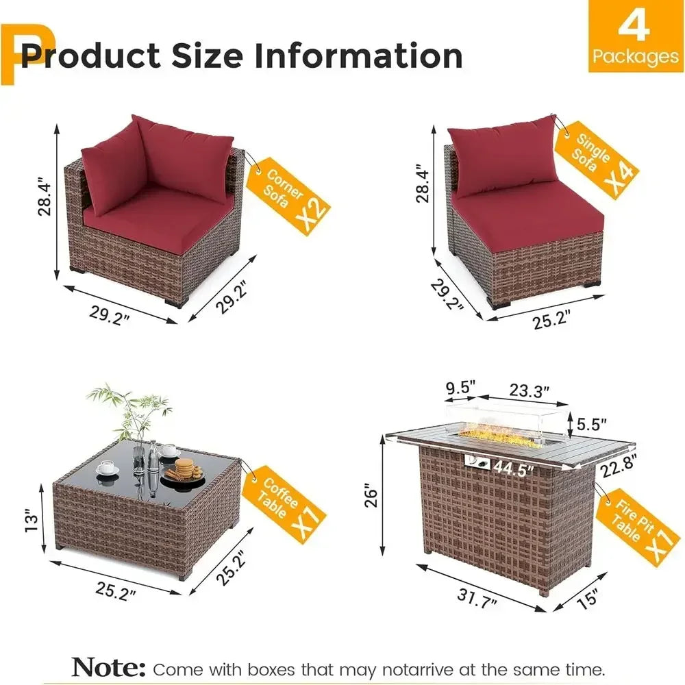 Outdoor 8-Piece Patio Furniture Set With Fire Pit Table