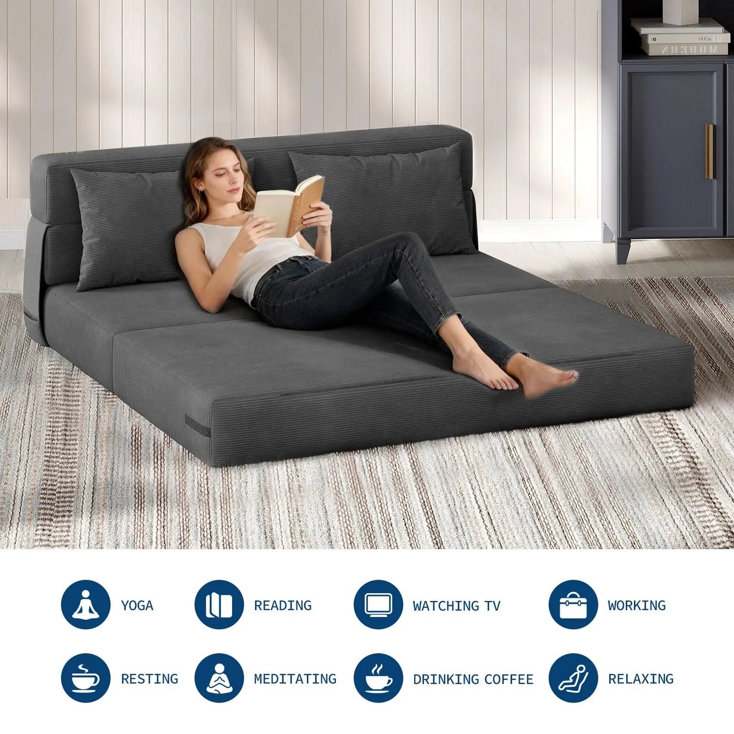 HobbyLane 4 In 1 Corduroy Folding Sofa Bed With Pillow