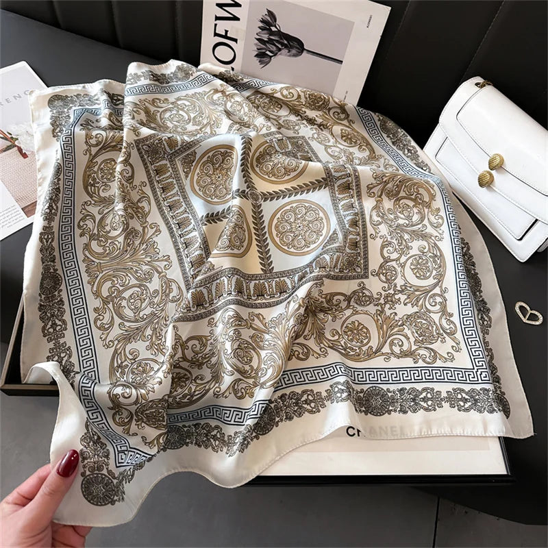 Printed Womens Polyester Scarf Square Shawl Luxury Design