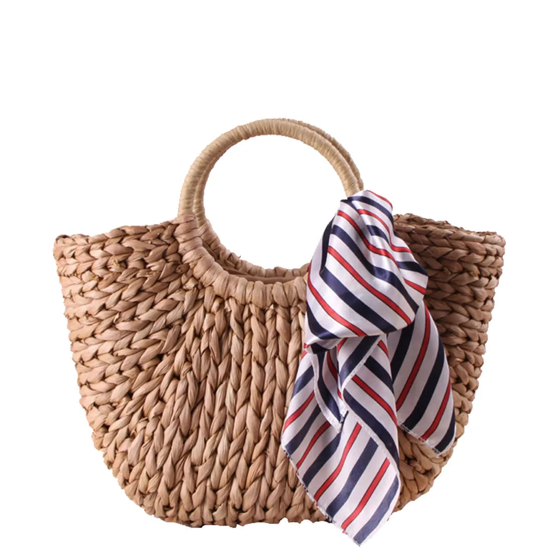 Women Straw Beach Bag Half Round Rattan Tote Handwoven
