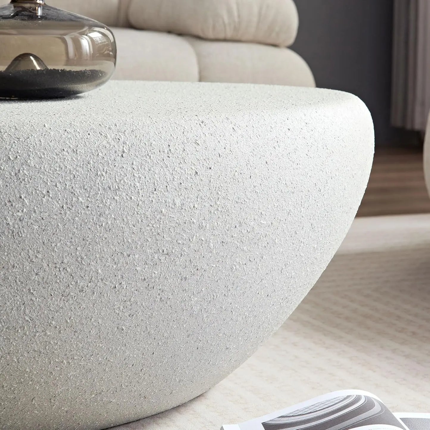 Oval Faux Stone Coffee Table Minimalist Fiberglass Design No Assembly