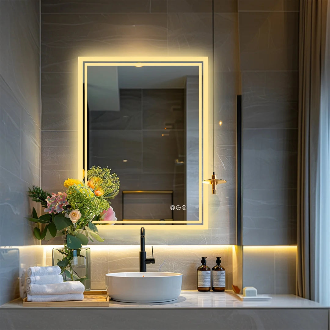 LUVODI LED Backlit Frameless Dimmable Anti Fog Bathroom Mirror