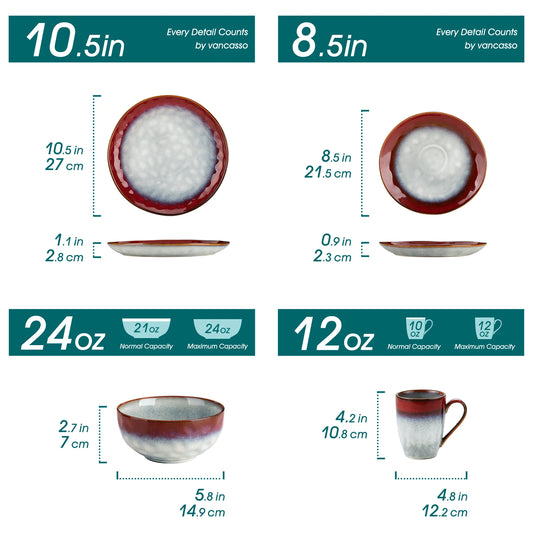 MALACASA Starry Dinner Set Kiln Glaze Ceramic Dinnerware Service For 4 8 12