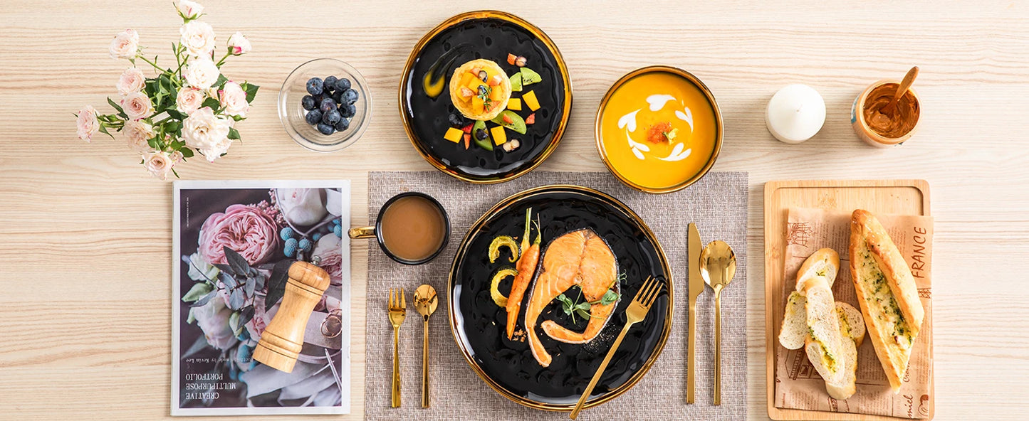 Malacasa Porcelain Dinnerware Set With Elegant Rim Tableware