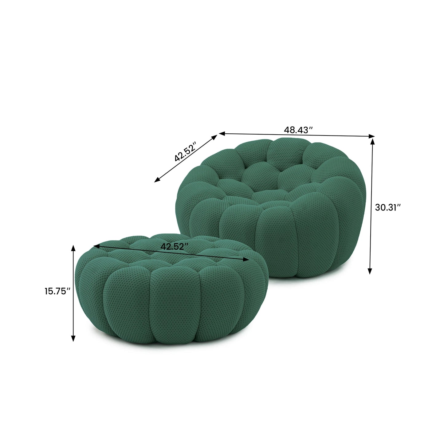 Sdorens Modern Curved Boneless Sofa with Ottoman 3D Honeycomb Mesh Fabric Lazy Floor Chair Living Roon Sets No Assembly Required