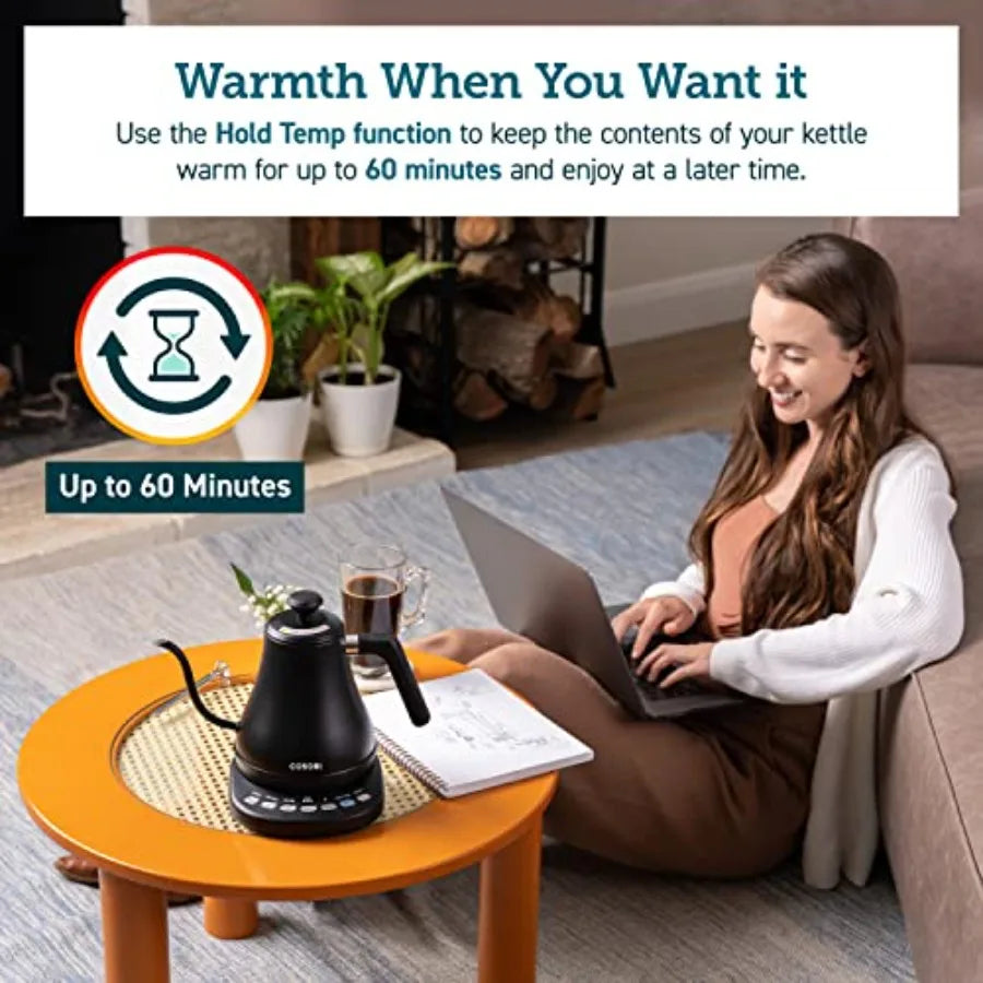 Electric Gooseneck Kettle With Bluetooth Temperature Control For Coffee And Tea