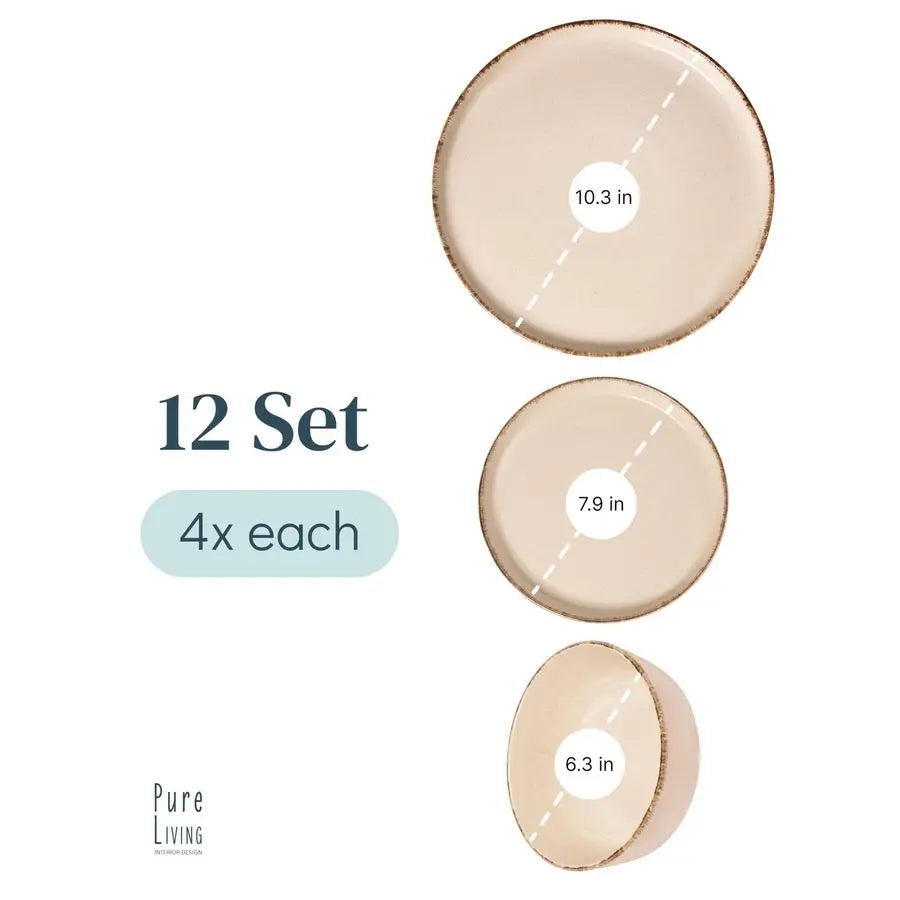 dinnerware set 4 persons Rustic 12 pcs Rustic design dinnerware set, dishwasher safe Bowl and plate set Pure Living dinnerware i