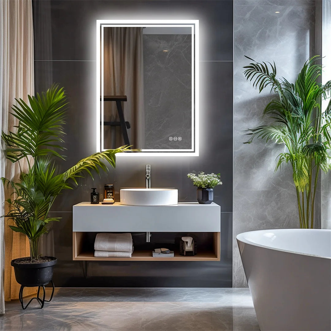 LUVODI LED Backlit Frameless Dimmable Anti Fog Bathroom Mirror