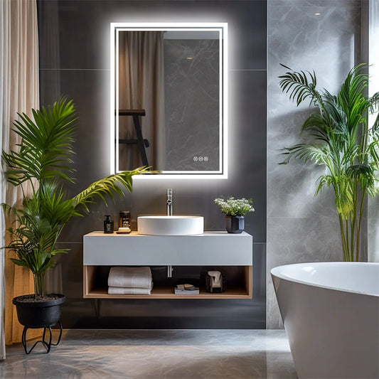 LUVODI LED Backlit Frameless Dimmable Anti Fog Bathroom Mirror
