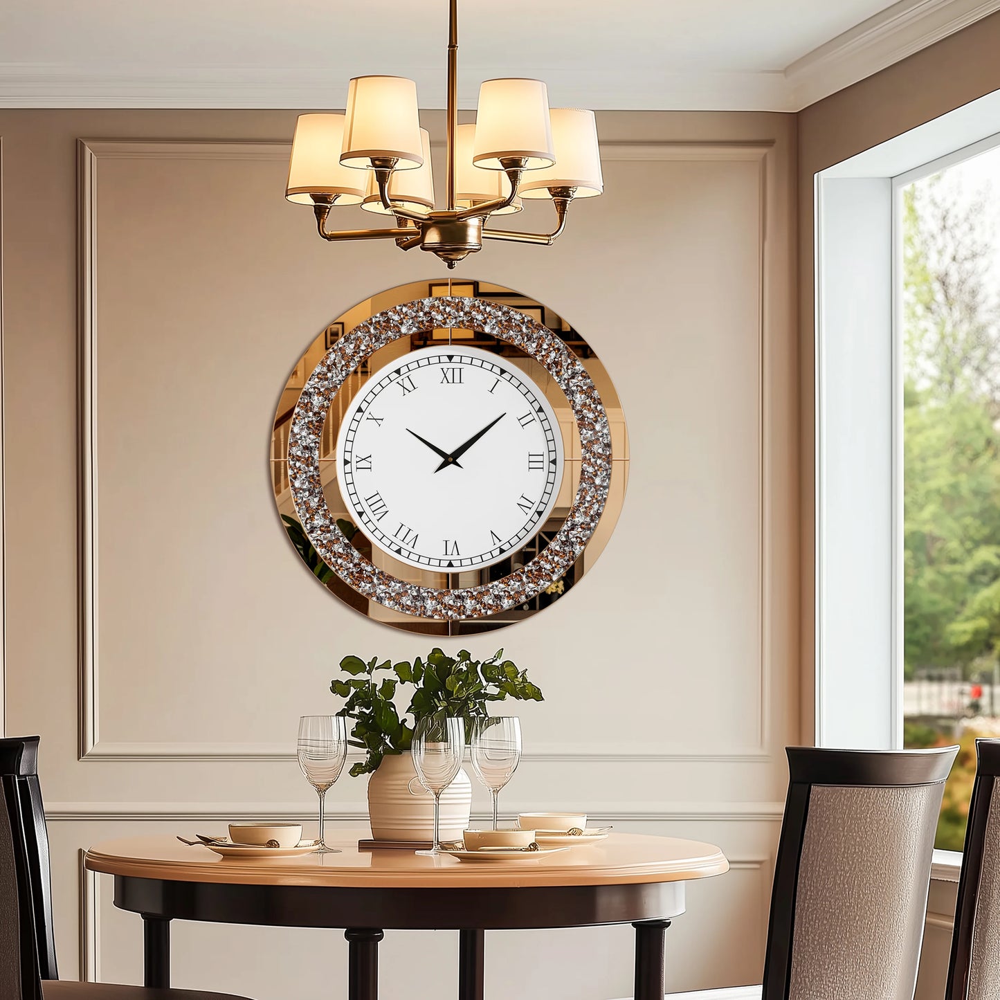 Mirrored Wall Clock With Crystal Accents And Sparkle Design