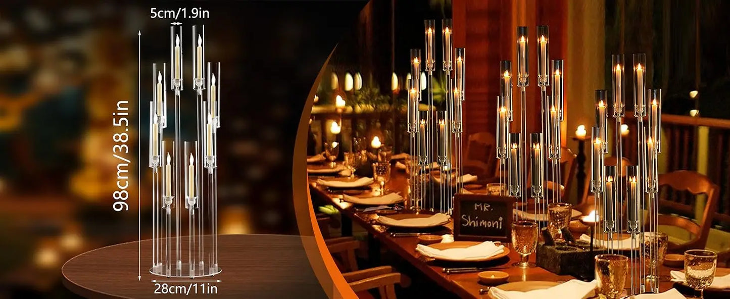 Vincigant 6 Piece Clear Candelabra Centerpiece 8 Arm Acrylic Floor Candle Holder