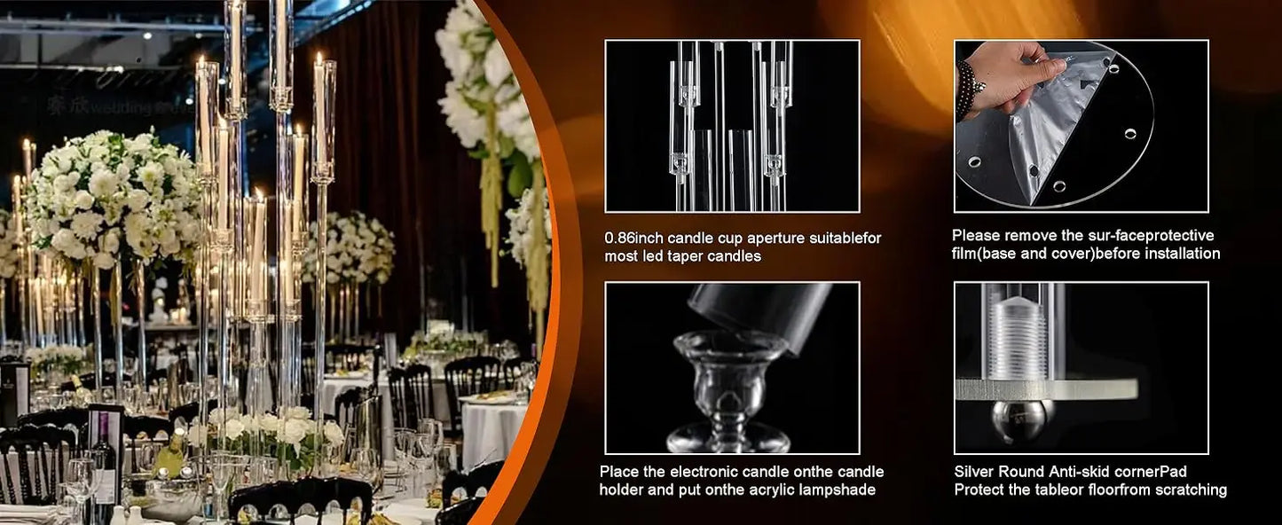 Vincigant 6 Piece Clear Candelabra Centerpiece 8 Arm Acrylic Floor Candle Holder