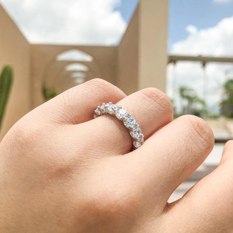 OXTAO 4mm Round Cut Eternity Band Ring Zircon 925 Sterling Silver Engagement Wedding Rings for Women Men Promise Jewelry Gift
