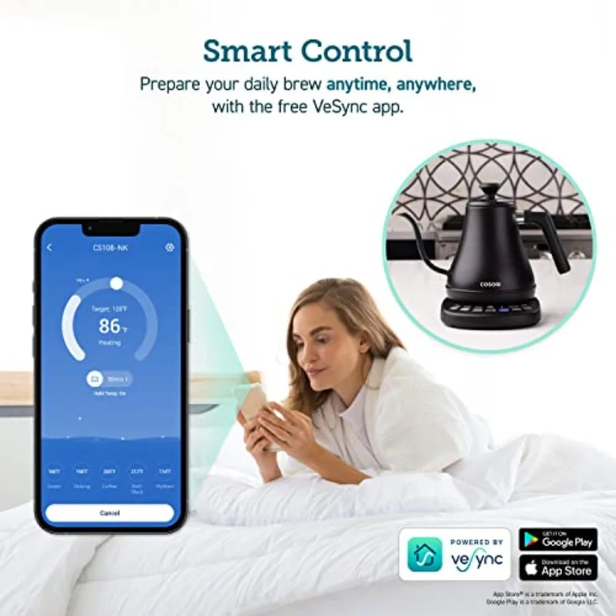 Electric Gooseneck Kettle With Bluetooth Temperature Control For Coffee And Tea