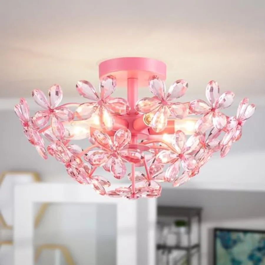 Crystal Chandelier Flush Mount Ceiling Light E12 Base Fixture