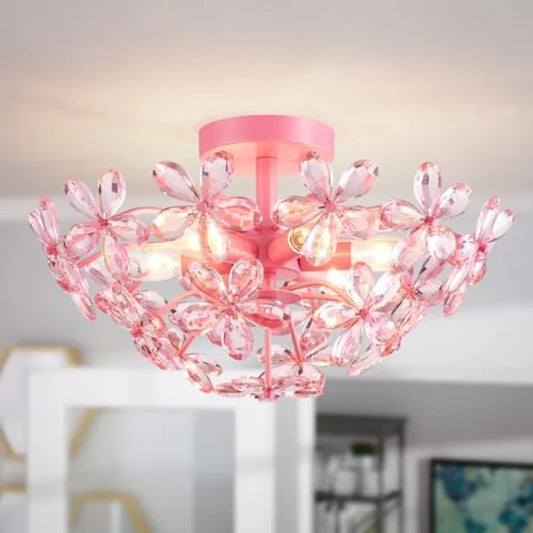 Crystal Chandelier Flush Mount Ceiling Light E12 Base Fixture