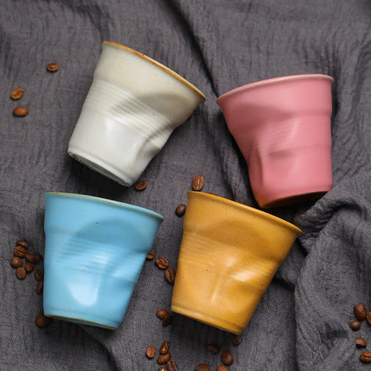 Stoneware Hand Pinched Pleated Coffee Cup Ceramic Espresso Cup