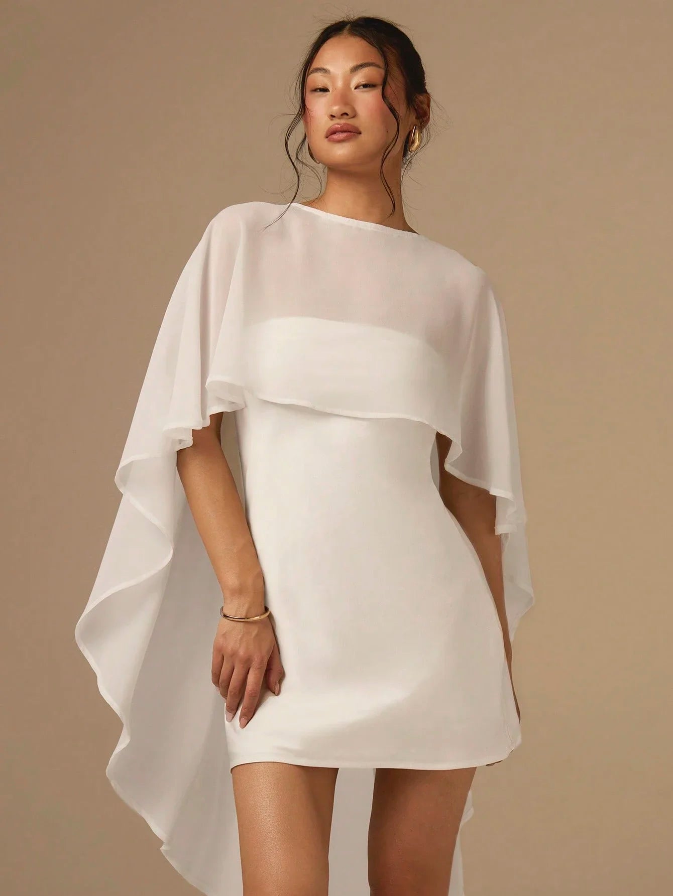 Satin Cape Shawl Bias Cut Cocktail Dress For Women Wedding Event
