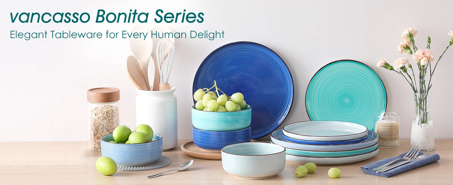 MALACASA Ceramic Dinnerware Set Handpainted Spirals Pattern