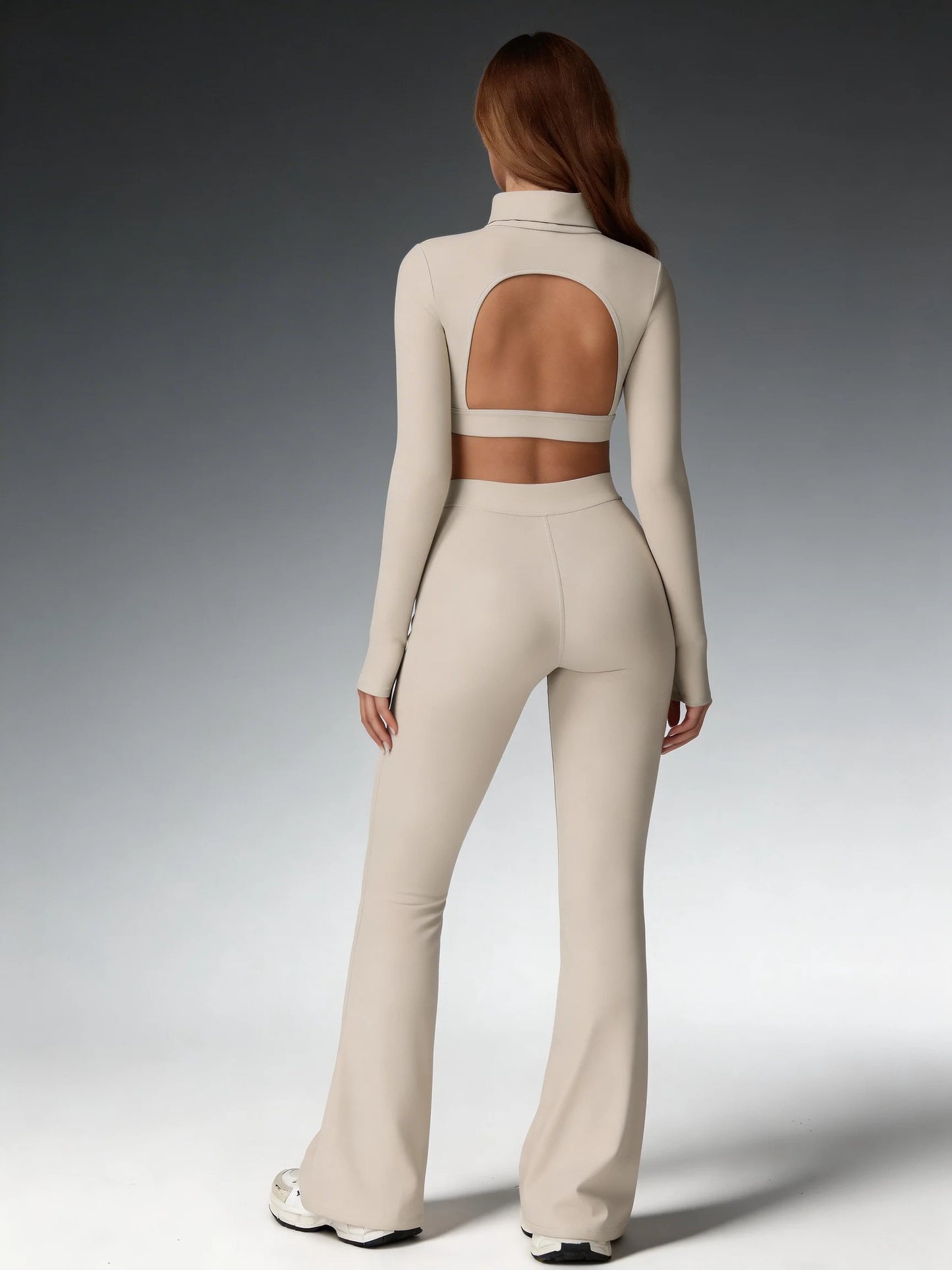 Women's Yoga Set With Back Cutout Turtleneck And Flare Pants