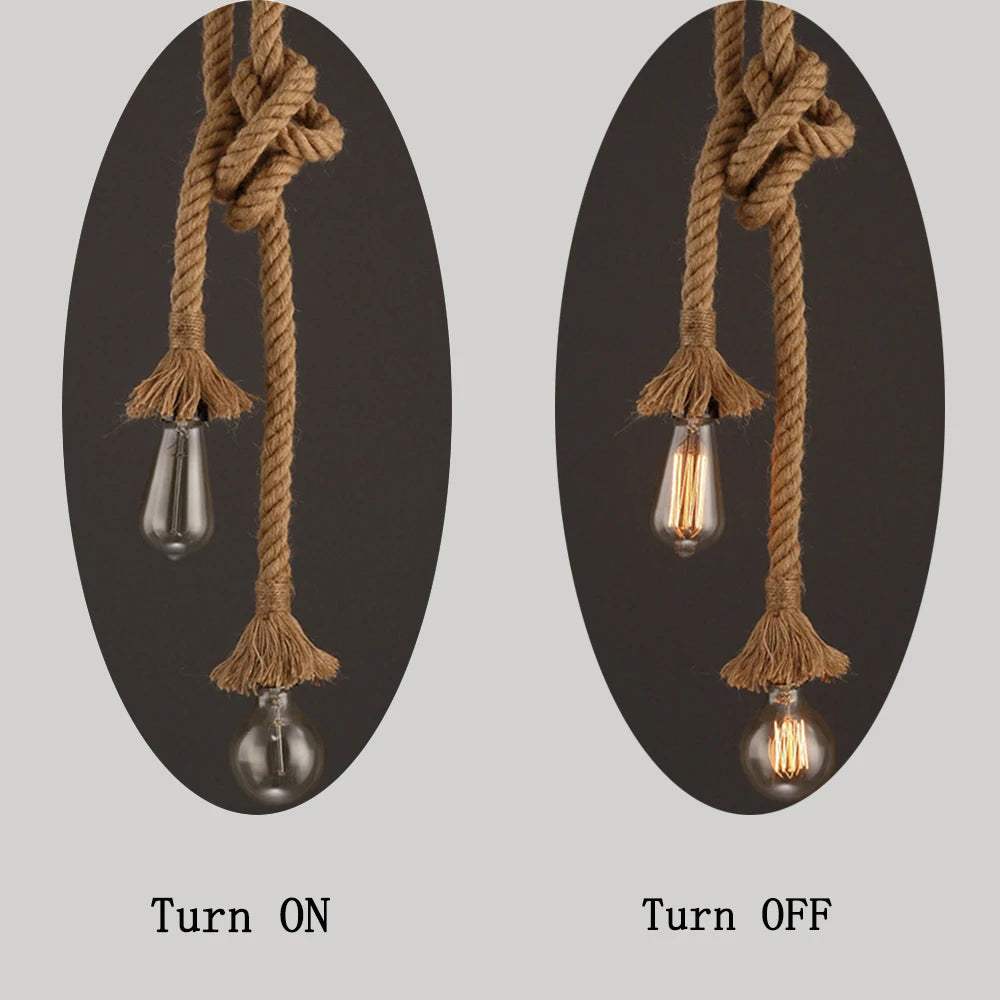 COOINJOY Industrial E27 Hemp Rope Pendant Lights