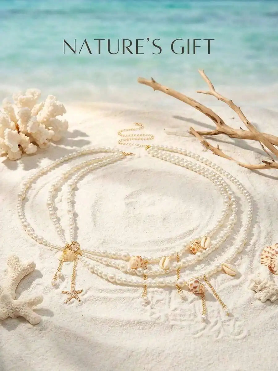 Boho Pearl Shell Starfish Waist Chain Body Jewelry For Women