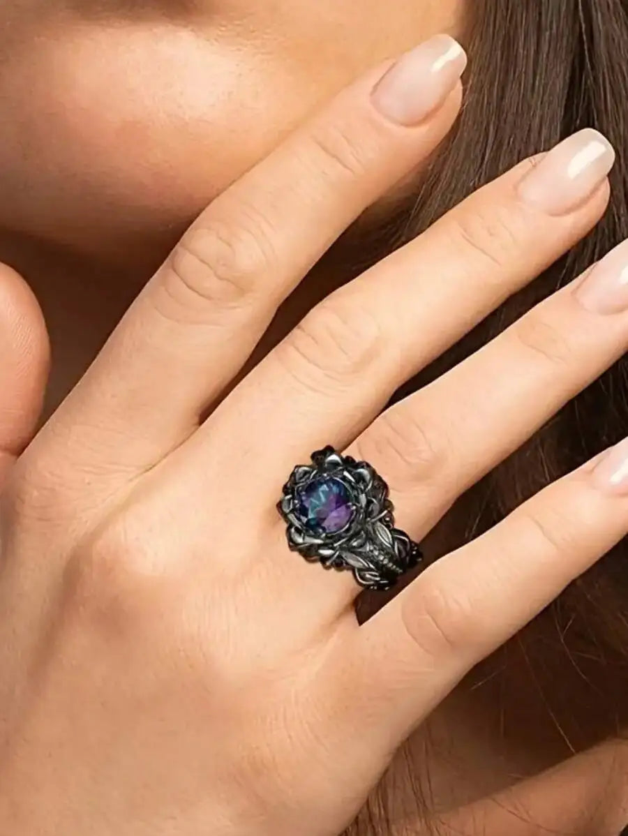 Leaf Flower Ring Set With Cubic Zirconia For Women Bridal Jewelry