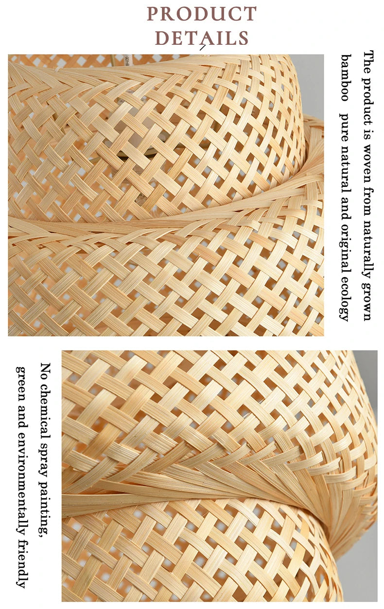 Molden Bamboo Lantern Pendant Light Natural Rattan E27 LED Chandeliers