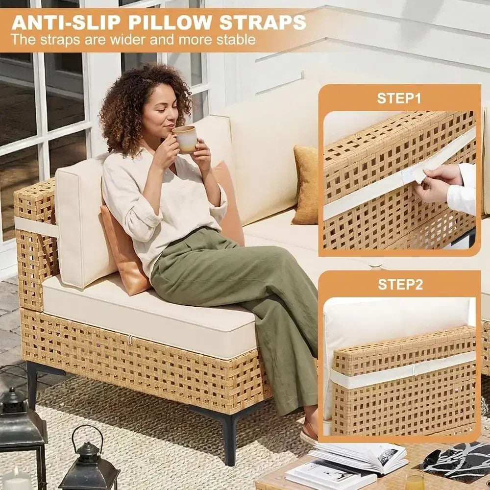 Outdoor Wicker Patio Furniture Set With Cushions Sectional Sofa