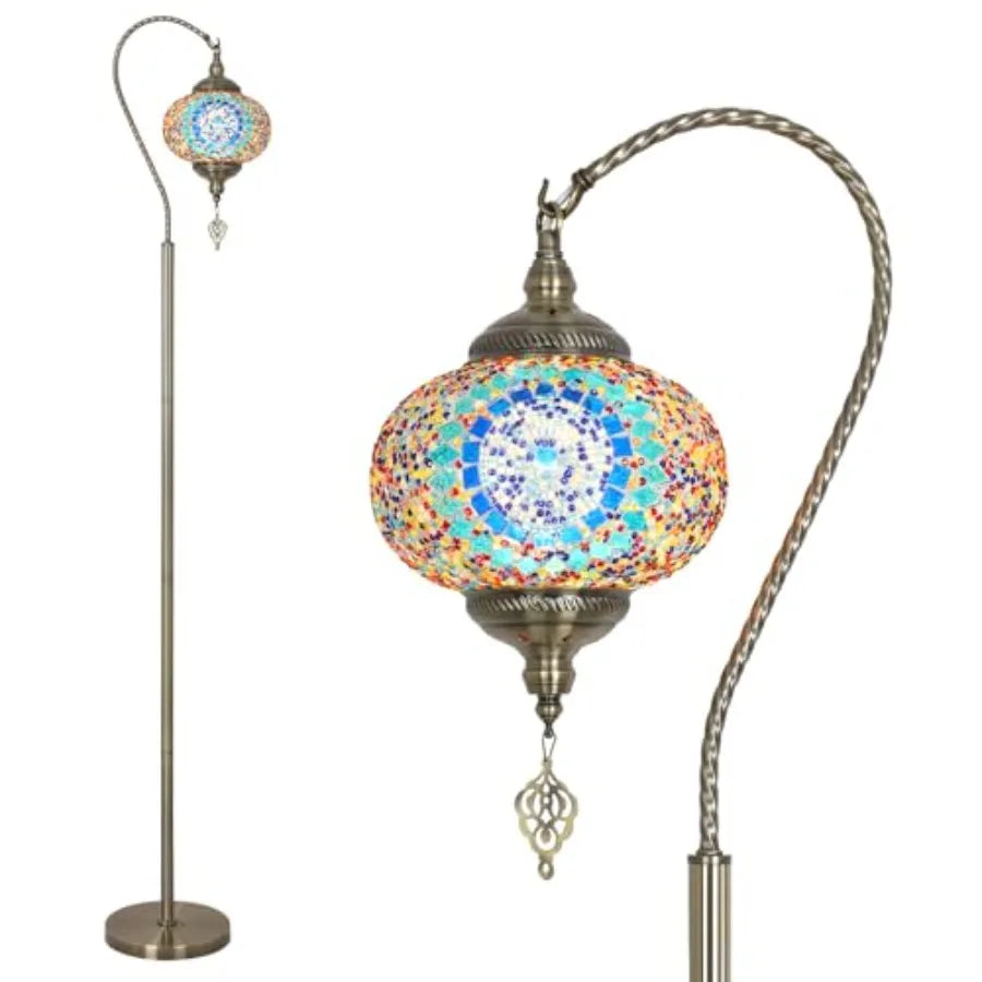 Turkish Moroccan Floor Lamp With Swan Neck Mosaic Shade
