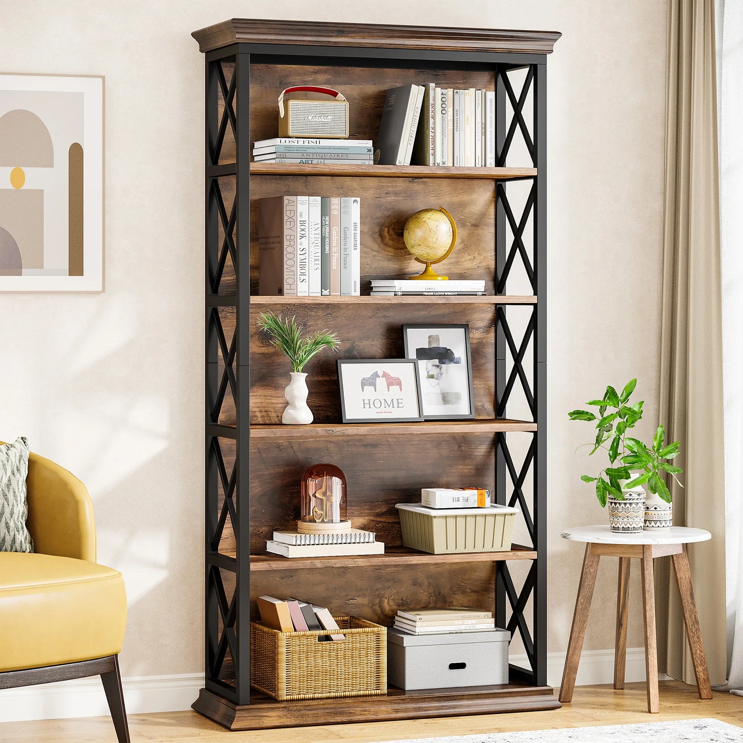 Tribesigns Five Tier Industrial Bookcase, Floor Standing Bookshelves