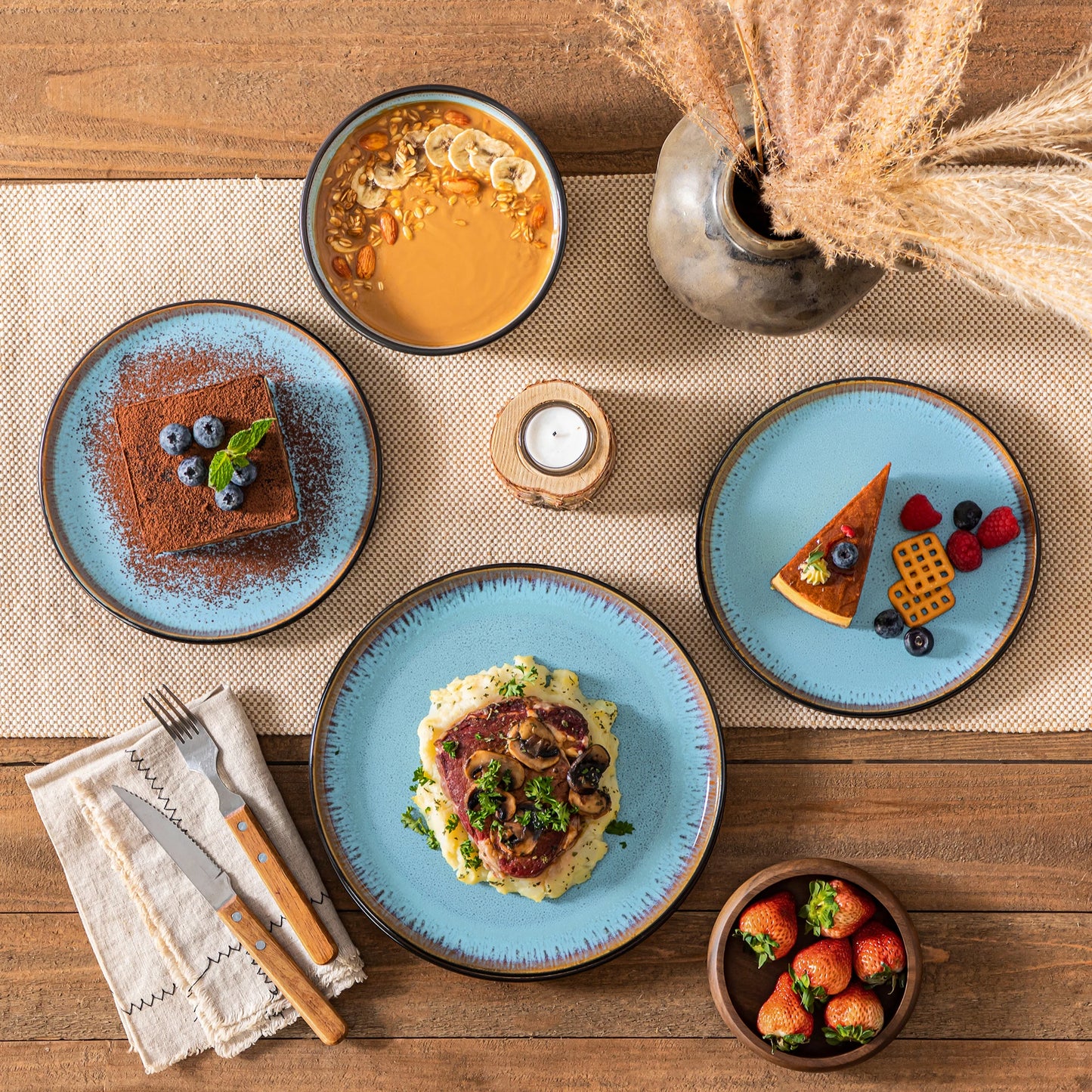 MALACASA Ceramic Stoneware Dinnerware Set Plates Bowls Included