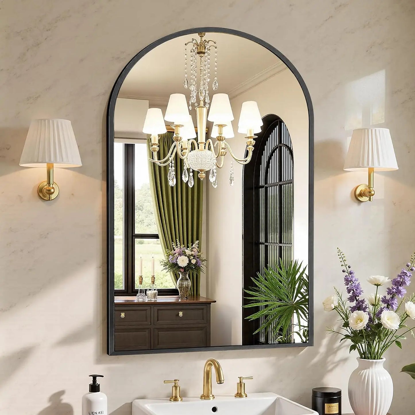 Arched Black Modern Bathroom Mirrors With Metal Frame