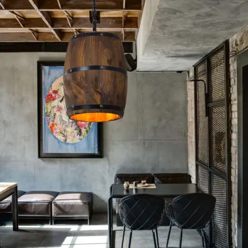 Vintage Old West Wine Barrel Hanging Light For Cafe Bar