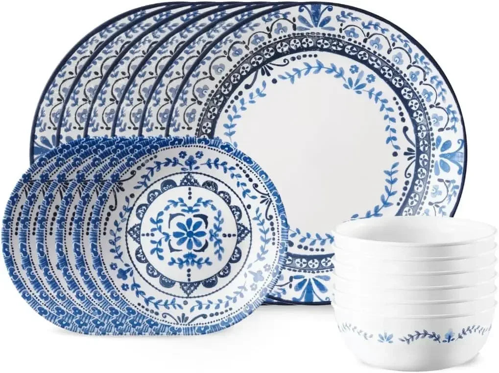 Dinnerware Set For Six, Lightweight Triple Layer Glass Chip Resistant