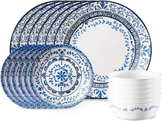 Dinnerware Set For Six, Lightweight Triple Layer Glass Chip Resistant