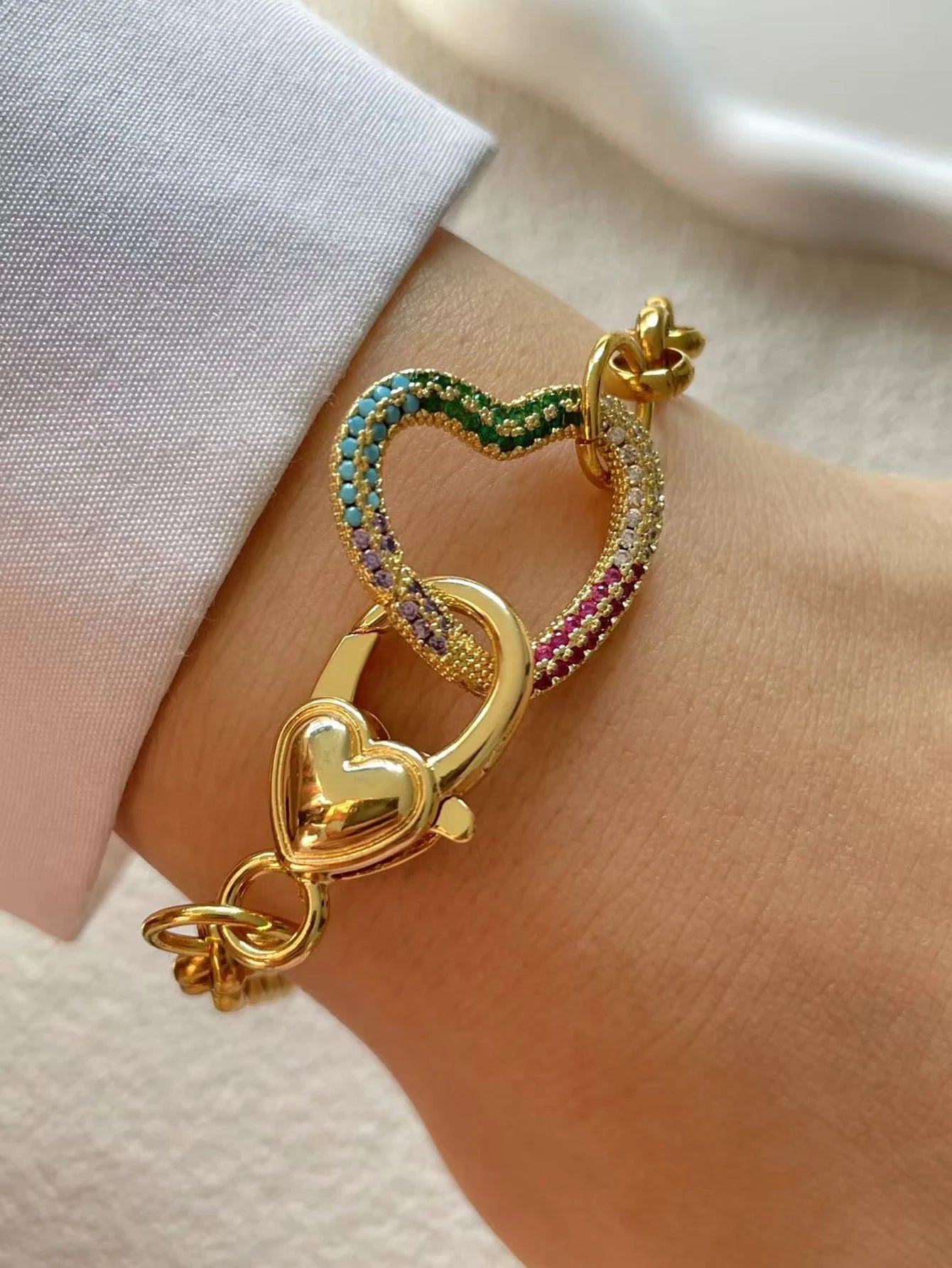 Diamond Oval Buckle Bracelet With Stainless Steel Chain