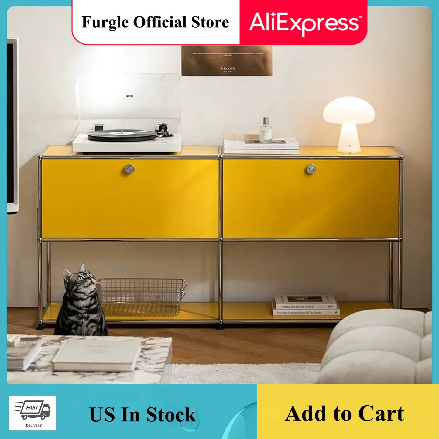 Furgle Modern Modular Metal Storage Cabinet Freestanding Sideboard Living Room