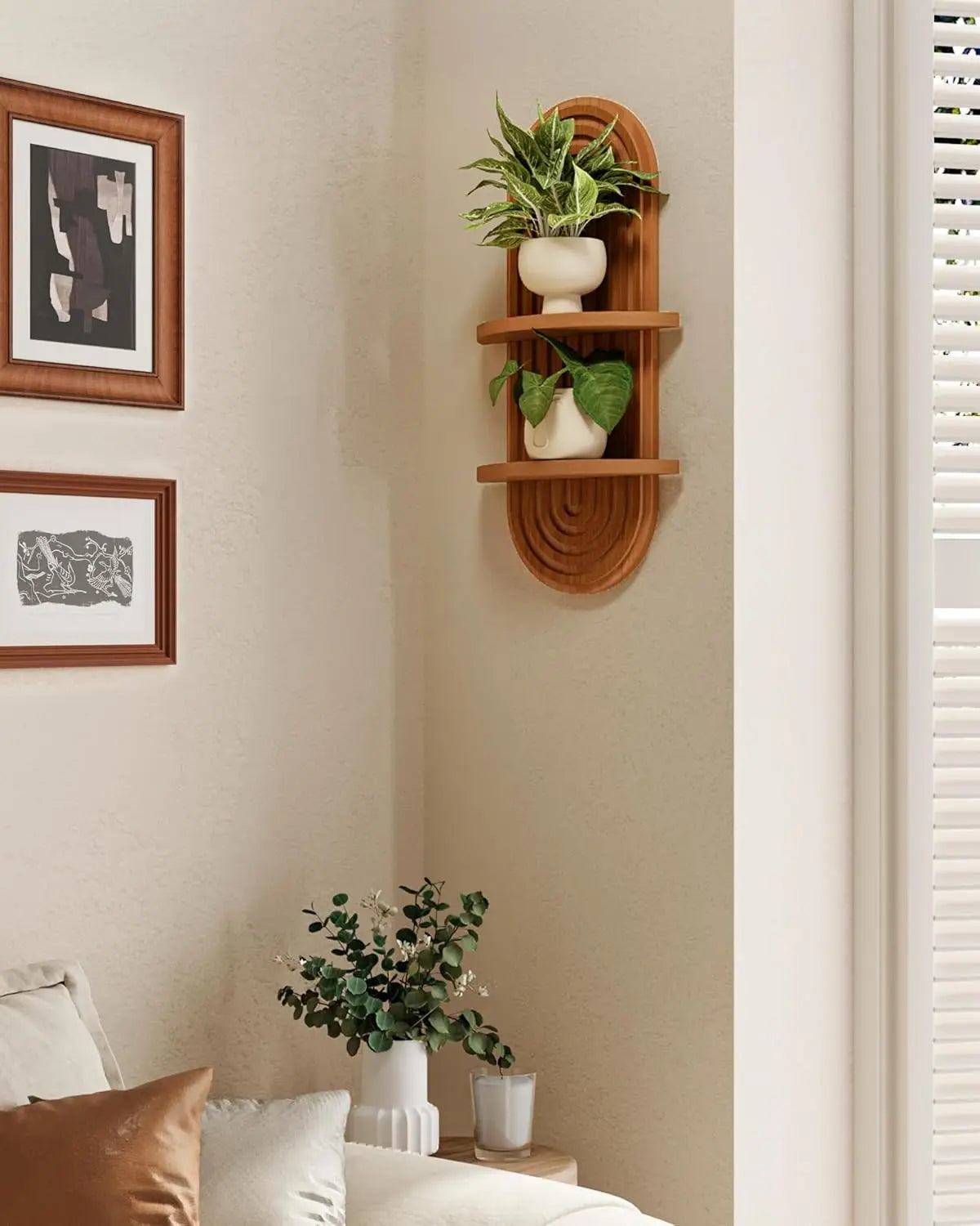 Boho Wall Shelf Tier Hanging Plant Shelf Mid Century Modern