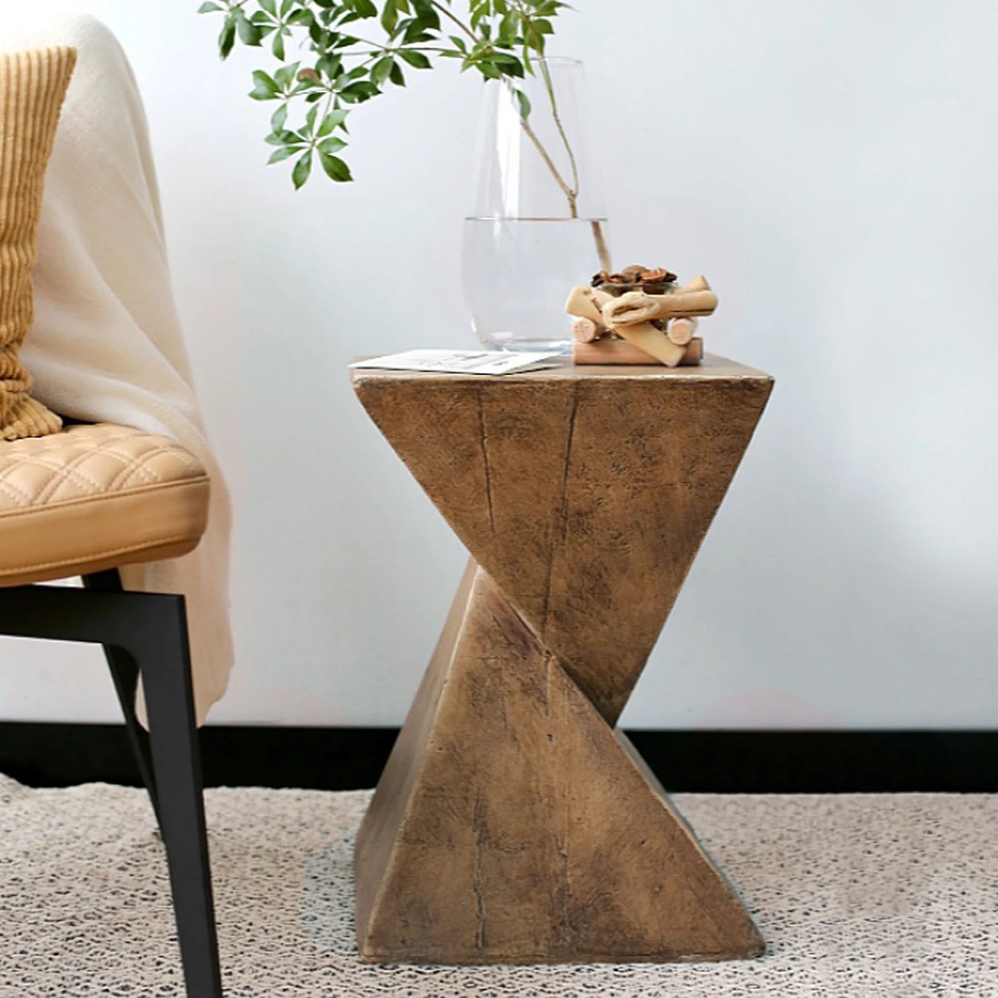 Lightweight Concrete Triangle Accent Table For Indoor And Outdoor