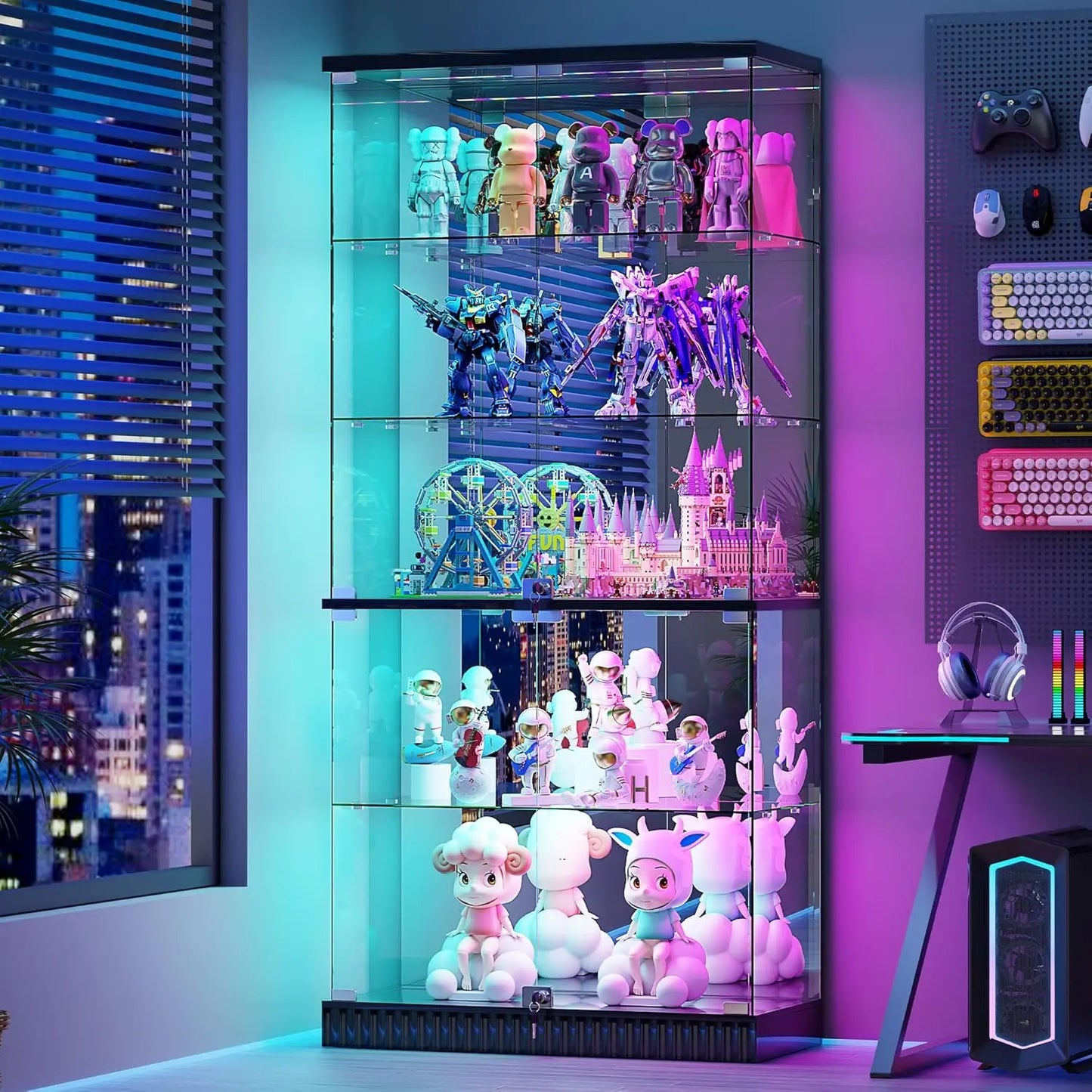 ZHILU Glass Display Cabinet With RGB Lights Curio Showcase