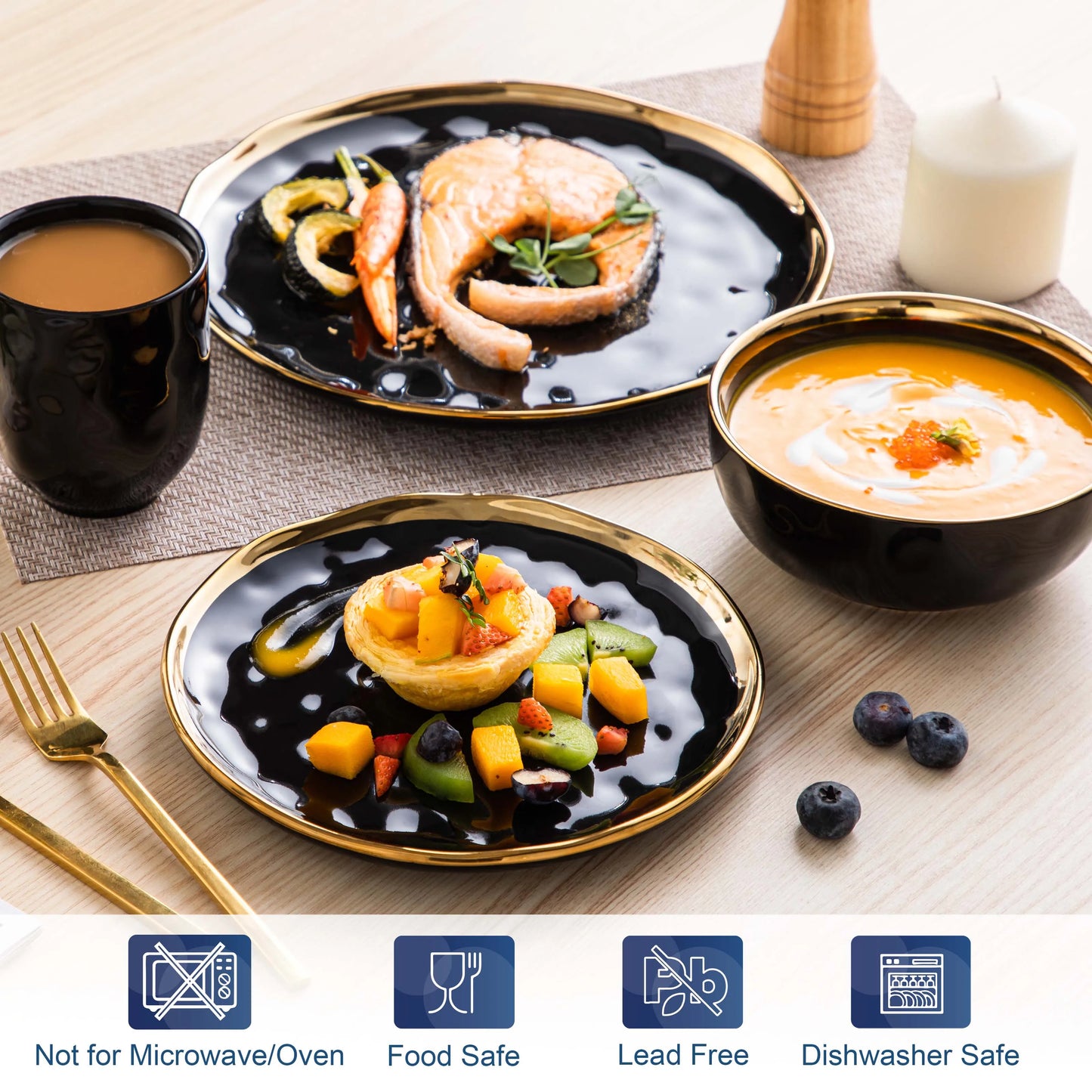 Malacasa Porcelain Dinnerware Set With Elegant Rim Tableware