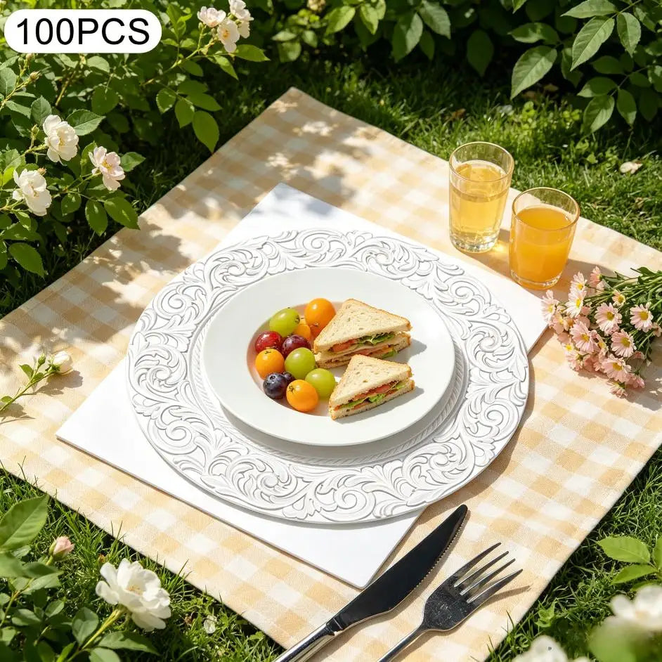 Bymaocar Charger Plate Set 100 Round Embossed Serving Plates