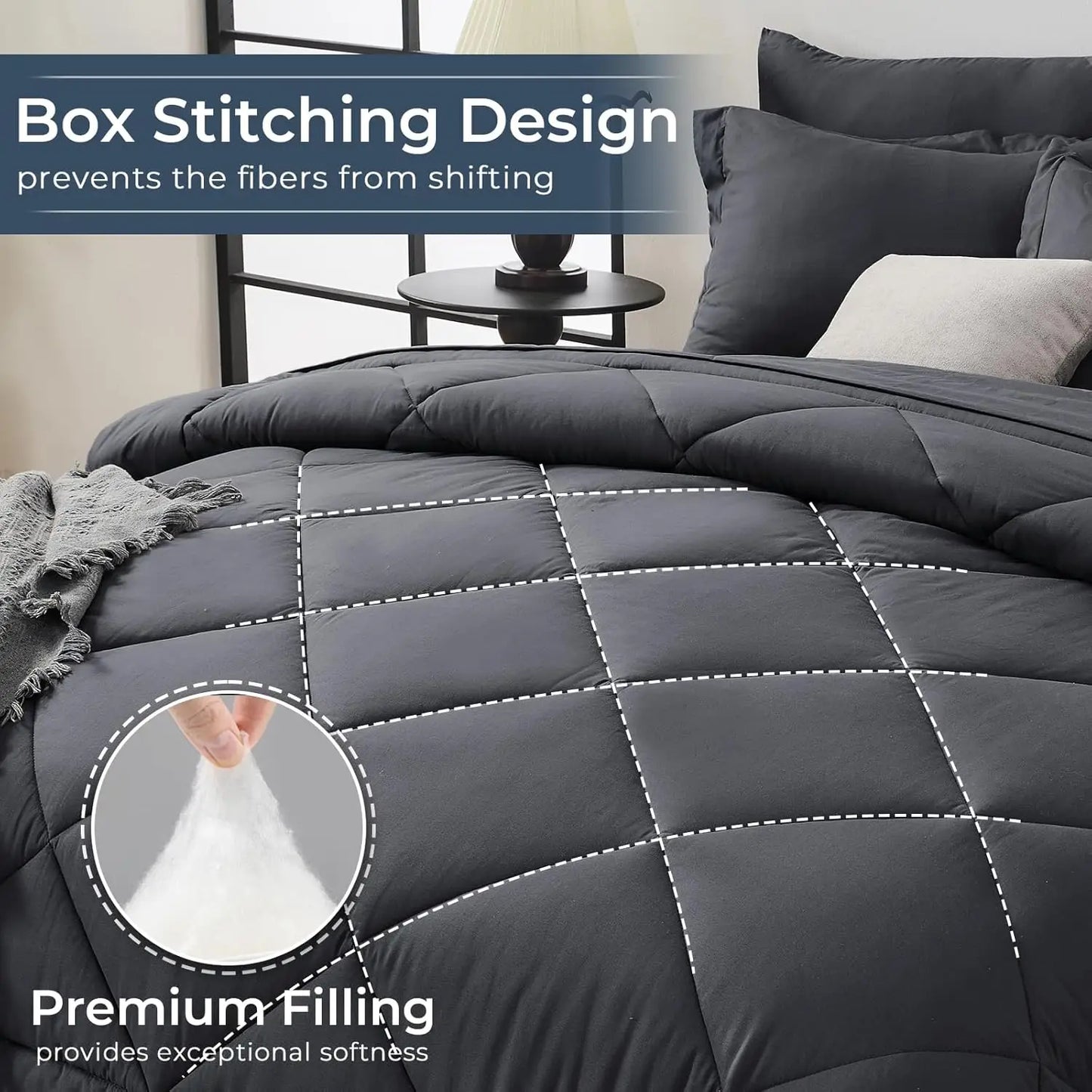 7-Piece Queen Comforter Set, All Season Reversible Bedding with Grey Comforter, Sheets, Pillowcases